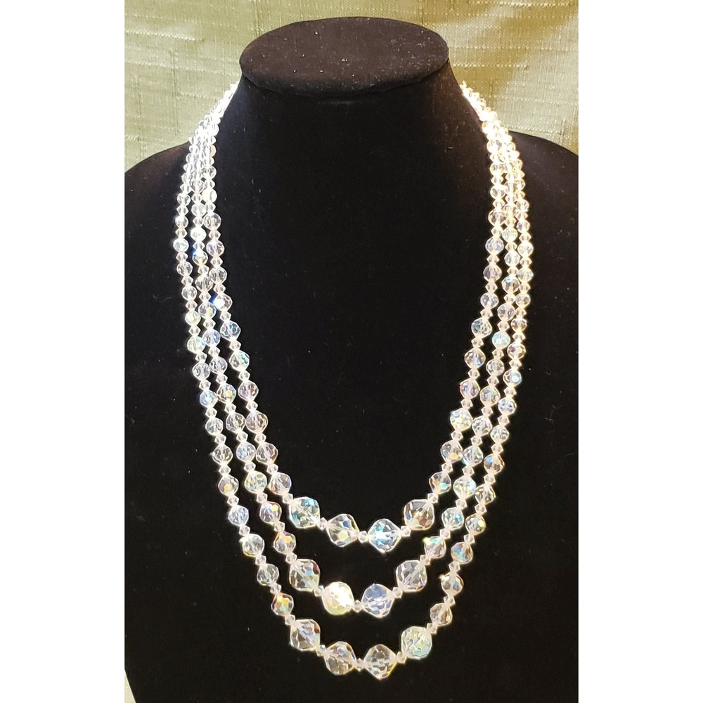Vintage Vendome Triple Strand Aurora Borealis Crystal Beads In Original Box